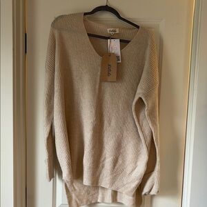 Listicle Cream V-Neck Oversized Sweater